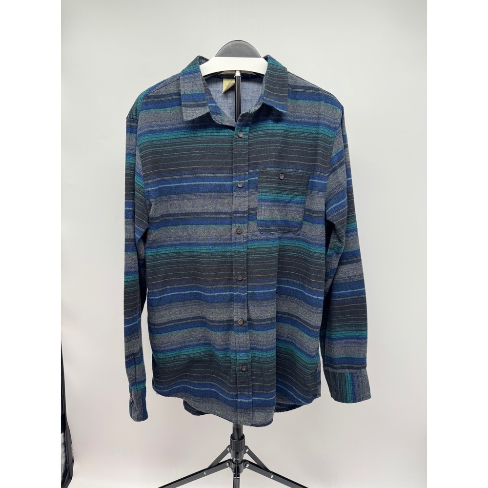 Rustic Ridge Mens Blue Grey Striped Long Sleeve Button Down Shirt Size Medium